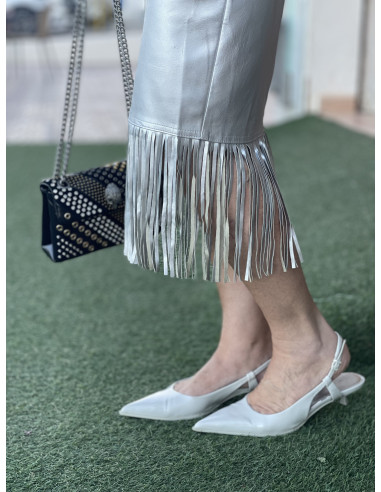 ✨ Falda Metalizada en Plata con Flecos