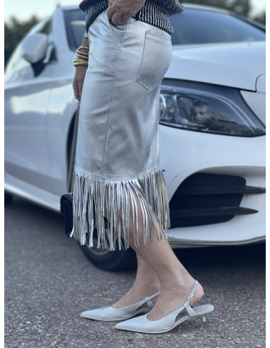 ✨ Falda Metalizada en Plata con Flecos