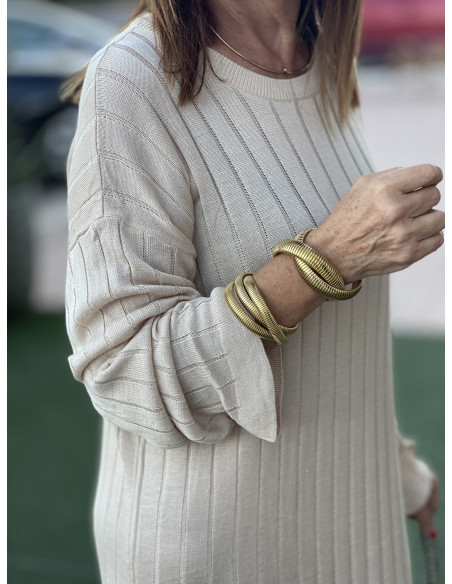 Vestido Largo crudo de Punto con Textura Única 🍂