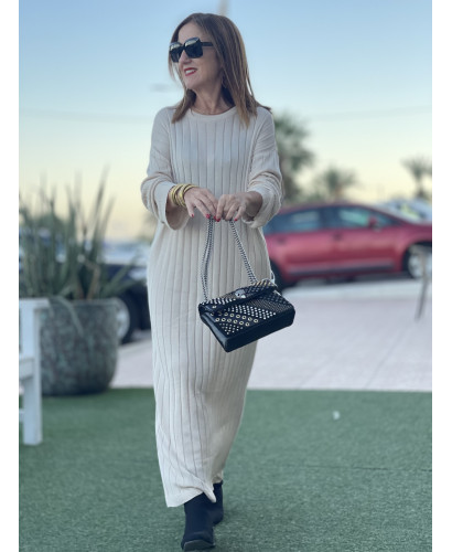 Vestido Largo crudo de Punto con Textura Única 🍂