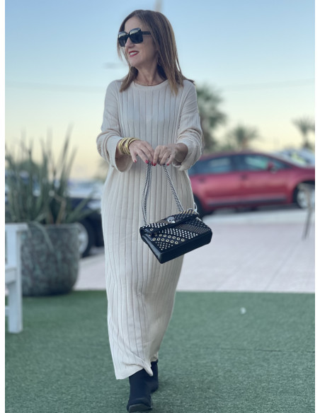 Vestido Largo crudo de Punto con Textura Única 🍂