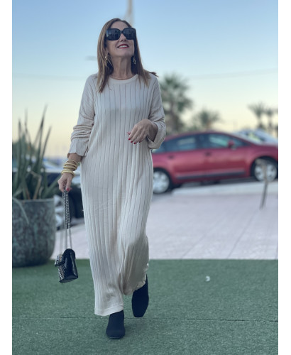Vestido Largo crudo de Punto con Textura Única 🍂 2