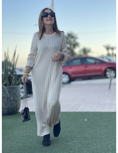 Vestido Largo crudo de Punto con Textura Única 🍂