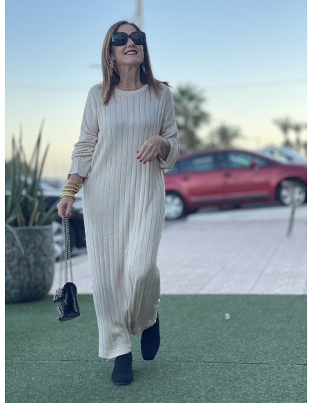 Vestido Largo crudo de Punto con Textura Única 🍂