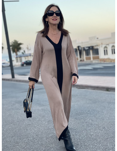 🖤 Vestido Asimétrico taupe con negro- Elegancia...