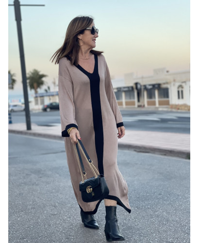 🖤 Vestido Asimétrico taupe con negro- Elegancia y Estilo... 2