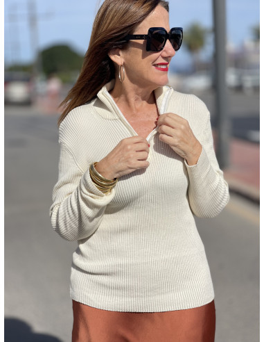 ✨ Suéter de Canalé en Crudo con Cierre de...