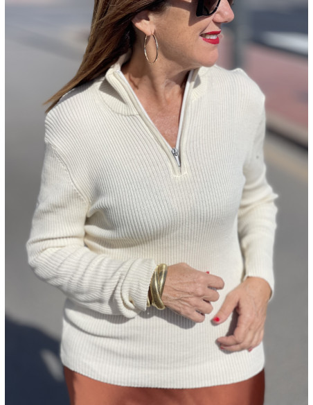 ✨ Suéter de Canalé en Crudo con Cierre de Cremallera - Estilo y Comodidad