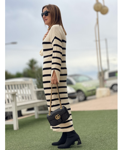 🤍 Vestido de Punto con Franjas crudo - Estilo Suave y... 2