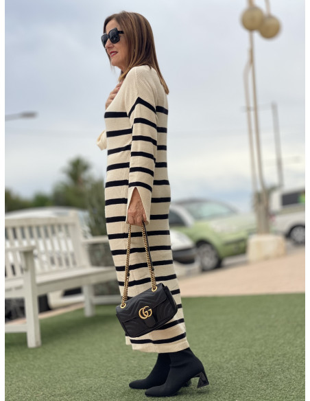 🤍 Vestido de Punto con Franjas crudo - Estilo Suave y Atemporal