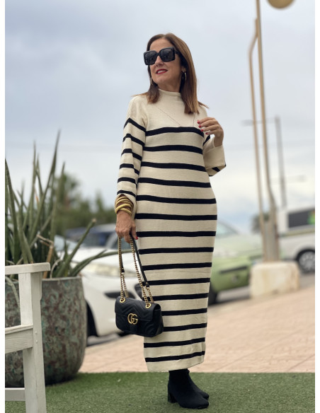 🤍 Vestido de Punto con Franjas crudo - Estilo Suave y Atemporal