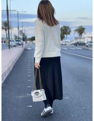 🌟 Suéter Cuello Alto en Crudo con Cenefas de...