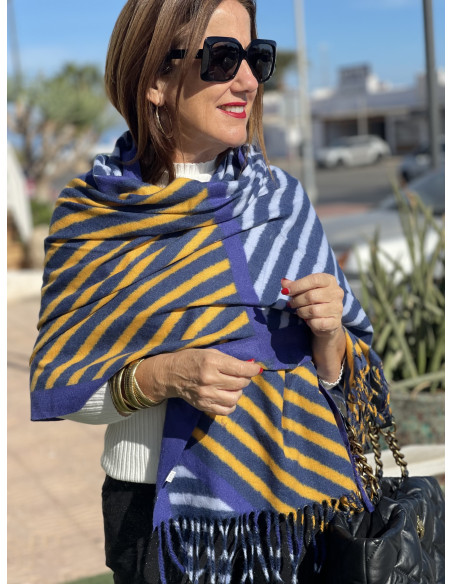 🌈 Bufanda Suave en Tonos Azul Eléctrico y Mostaza | Versátil como Bufanda o Pashmina 🧣