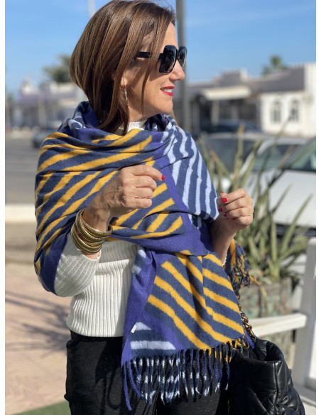 🌈 Bufanda Suave en Tonos Azul Eléctrico y Mostaza | Versátil como Bufanda o Pashmina 🧣
