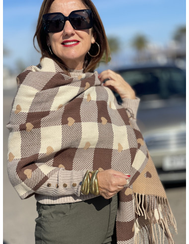 🍂 Bufanda Reversible de Corazones y Cuadros  M...