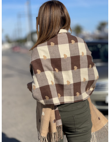 🍂 Bufanda Reversible de Corazones y Cuadros  M...