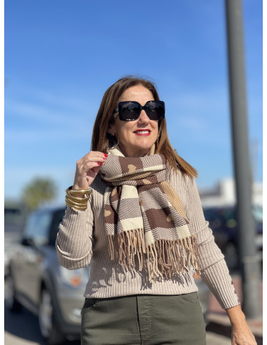 🍂 Bufanda Reversible de Corazones y Cuadros  M...