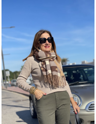 🍂 Bufanda Reversible de Corazones y Cuadros  M...