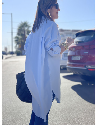 👗 Camisa Larga Asimétrica en Celeste -...