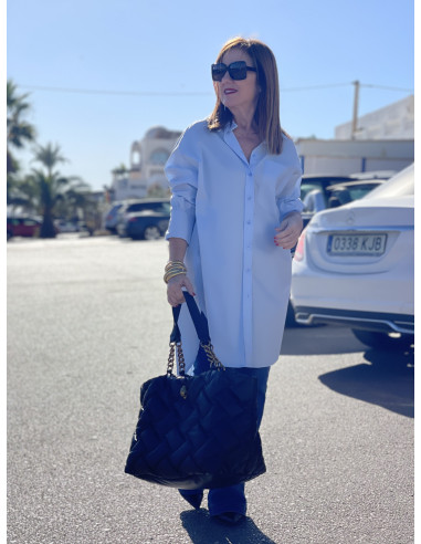 👗 Camisa Larga Asimétrica en Celeste -...