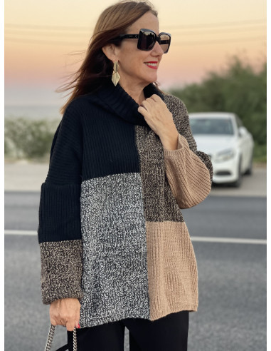 🌟 Suéter Cuello Alto Estampado Geométrico en...