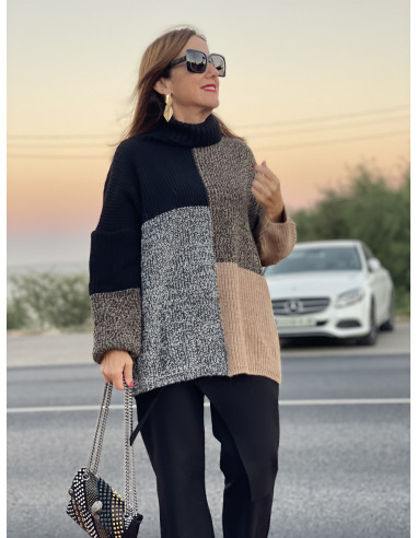 🌟 Suéter Cuello Alto Estampado Geométrico en...