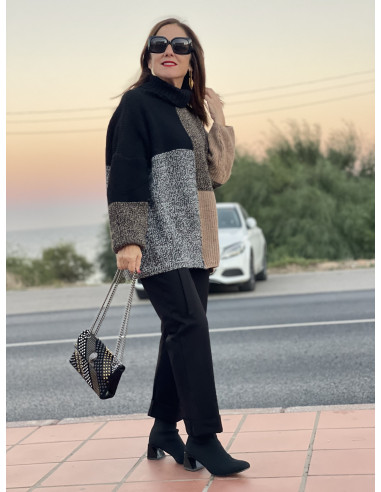 🌟 Suéter Cuello Alto Estampado Geométrico en...