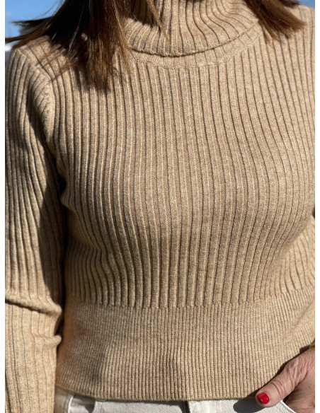 🍂 Suéter Canalé Cuello Alto en Camel 🐫