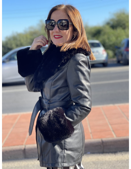 🖤 Elegante Abrigo de Piel  con Detalles Sofisticados 🧥