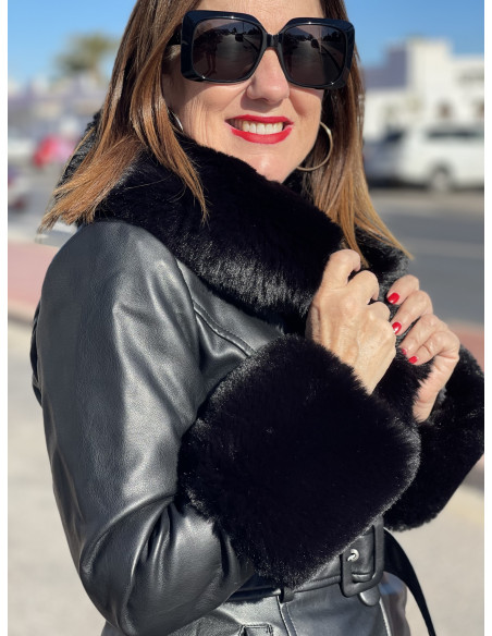 🖤 Elegante Abrigo de Piel  con Detalles Sofisticados 🧥