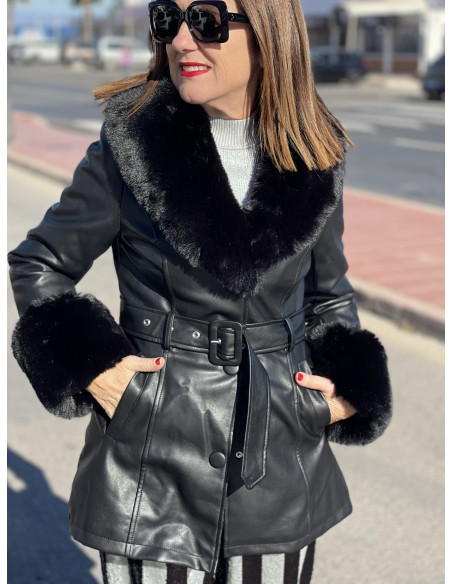 🖤 Elegante Abrigo de Piel  con Detalles Sofisticados 🧥