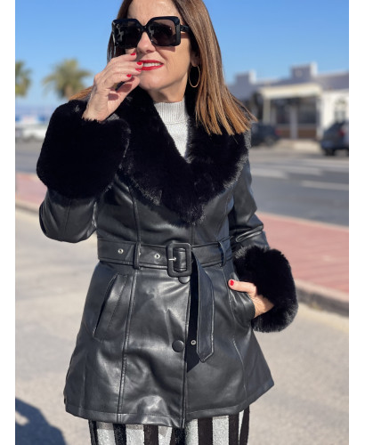 🖤 Elegante Abrigo de Piel  con Detalles Sofisticados 🧥 2