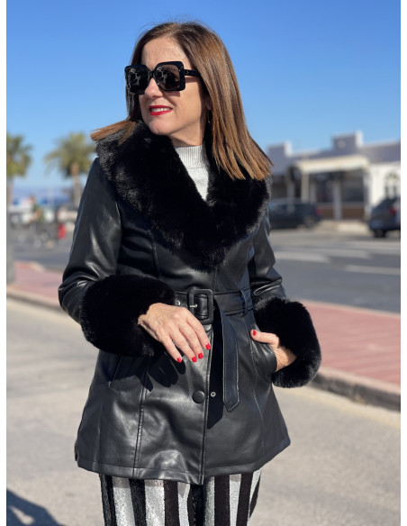 🖤 Elegante Abrigo de Piel  con Detalles Sofisticados 🧥