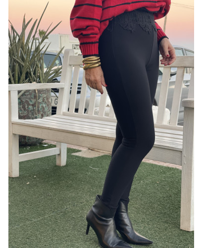 👖 Leggings Negros con Cintura de Encaje y Cremallera...