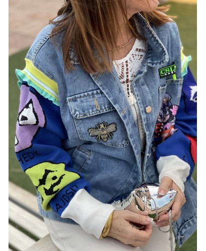 👖 Cazadora Vaquera con Mangas de Punto: Estilo Único y... 2