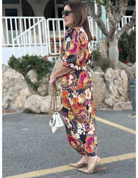 🌸 Vestido Midi con Escote de Pico: Elegancia Floral con Toque de Tendencia 🌿