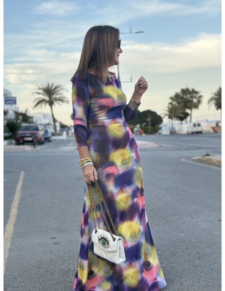 🌸 Vestido de Tul Tie Dye: Elegancia en Tonos de azul🌈