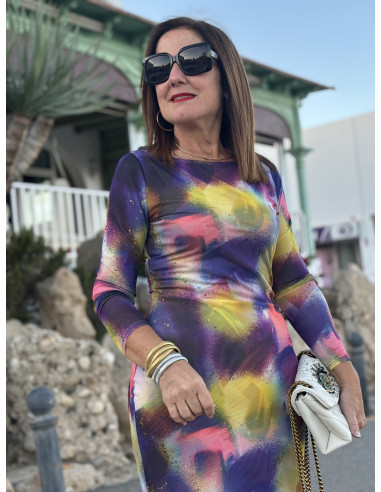 🌸 Vestido de Tul Tie Dye: Elegancia en Tonos de...