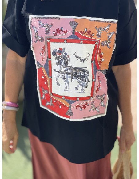 Camiseta caballos negra