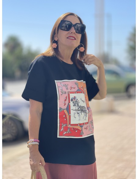 Camiseta caballos negra