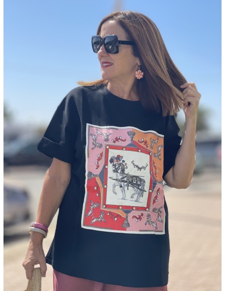 Camiseta caballos negra