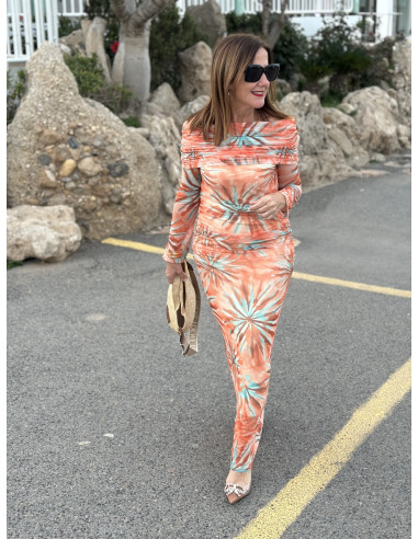 🌸 Vestido Bardot de Tul naranja: Elegancia en...