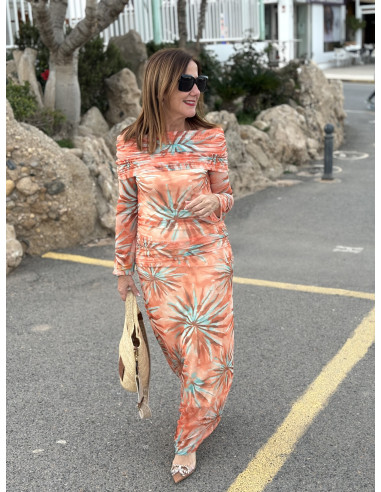 🌸 Vestido Bardot de Tul naranja: Elegancia en...