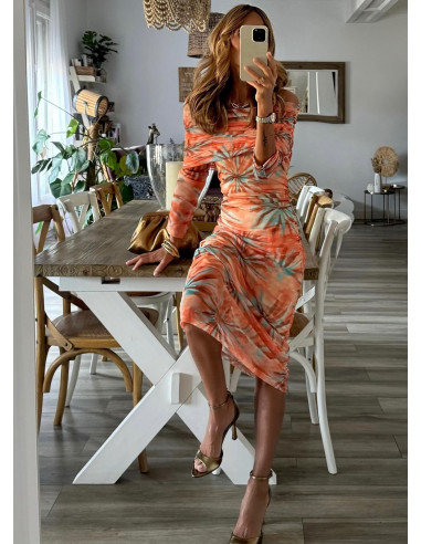 🌸 Vestido Bardot de Tul naranja: Elegancia en...