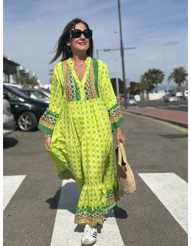 🍋 Maxi Vestido Geométrico: Frescura en Lima