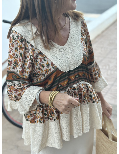 🌼 Blusa Boho Combinada en Seda: Elegancia y...