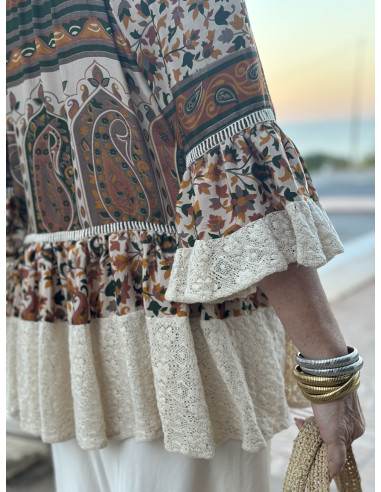 🌼 Blusa Boho Combinada en Seda: Elegancia y...