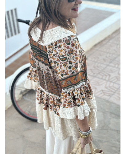 🌼 Blusa Boho Combinada en Seda: Elegancia y Frescura en... 2