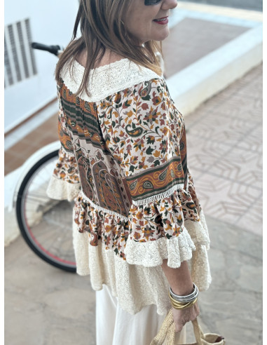 🌼 Blusa Boho Combinada en Seda: Elegancia y...