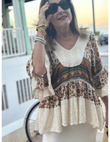 🌼 Blusa Boho Combinada en Seda: Elegancia y...